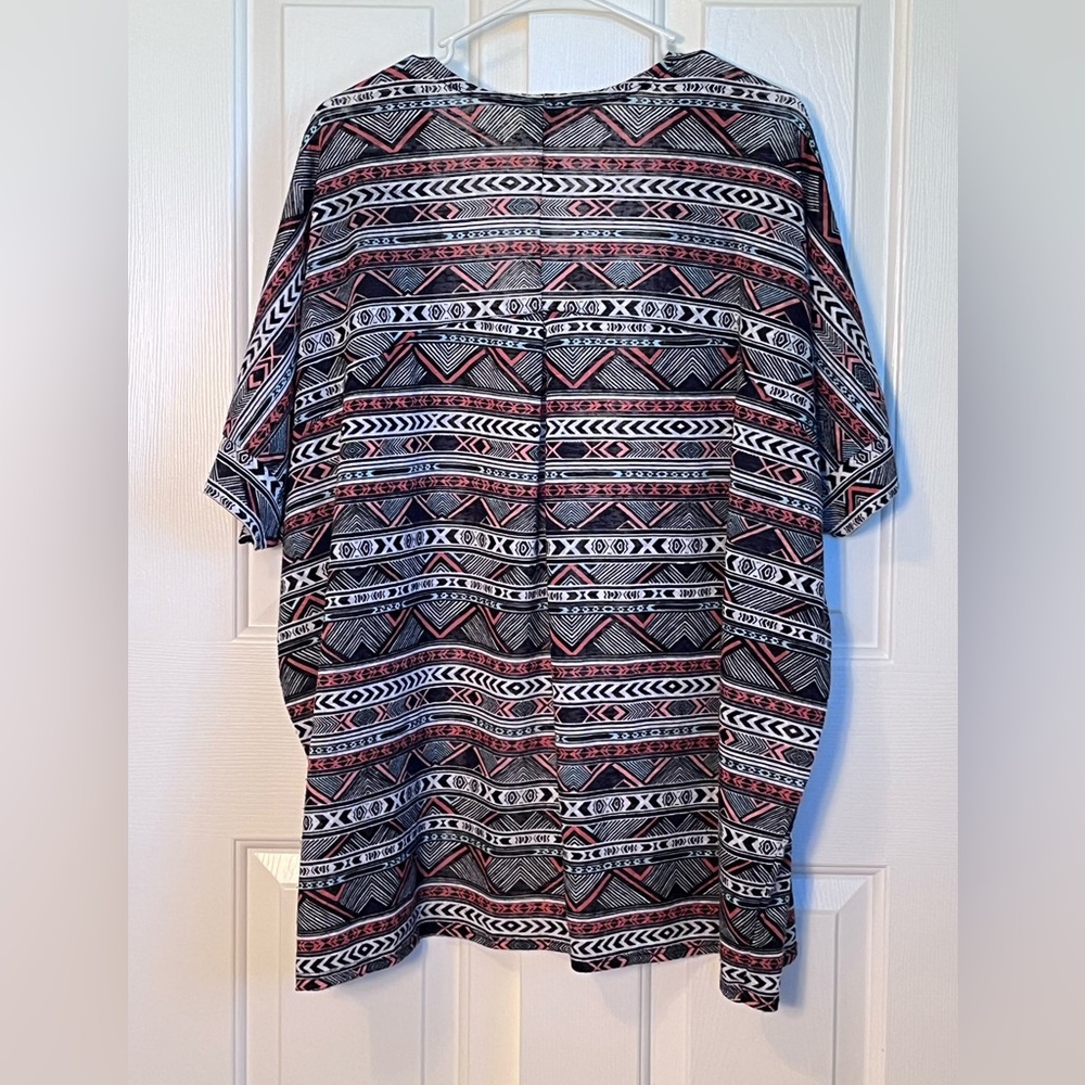 Torrid Open Front Kimono, Black & Orange, Aztec Print, size 1X - Picture 3 of 4